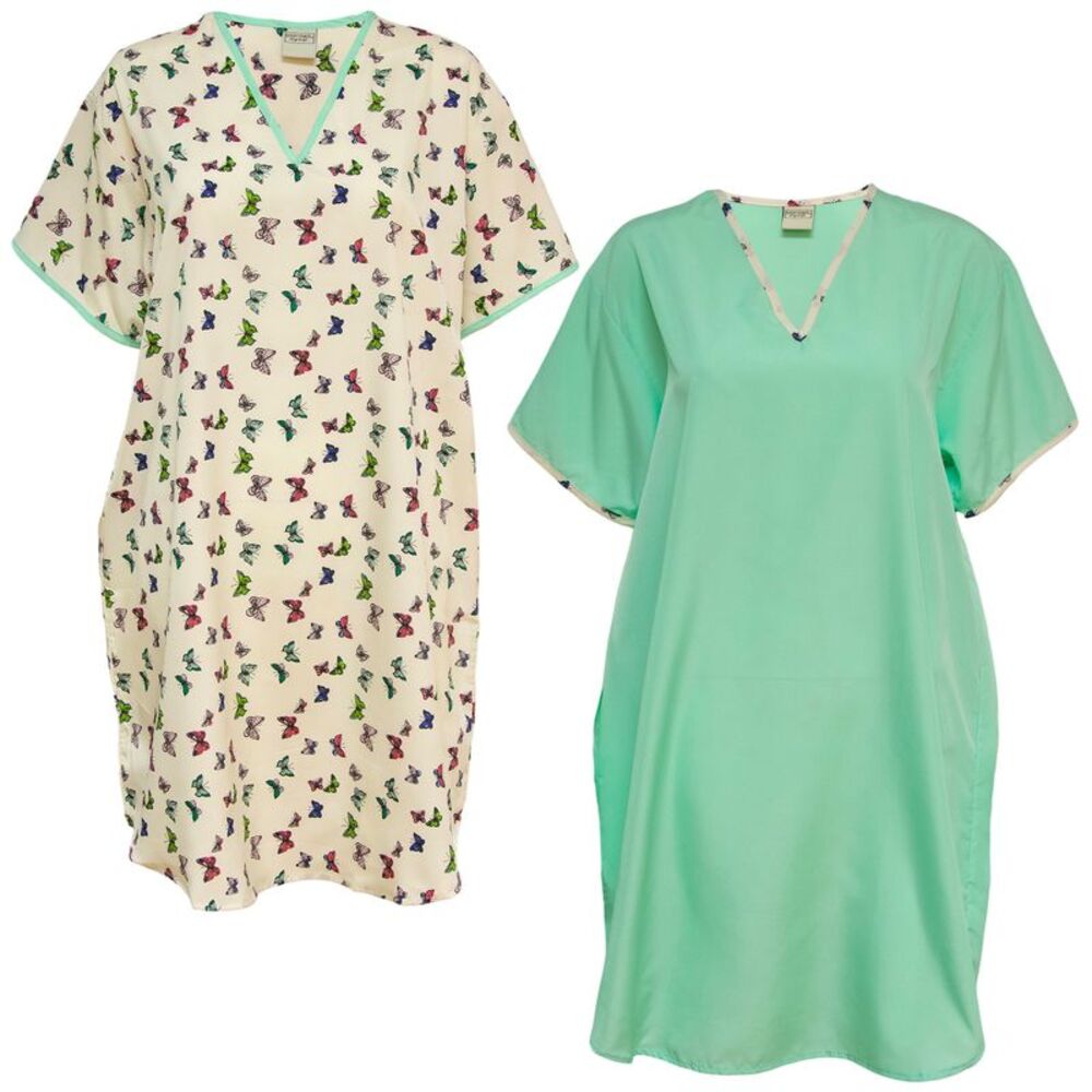 Gold Coast Women's Satin Sleepshirt Nightgown 2pc Set Butterfly Print/Aqua, M